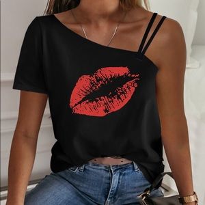 Lip Print off shoulder blouse